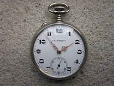 OROLOGIO DA TASCA LA TERRA CASSA ACCIAIO MANUALE CIPOLLA TASCHINO  FUNZIONANTE !