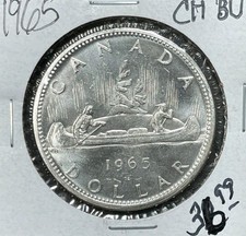 1965 DOLLARO D'ARGENTO CANADA ~ CH/BU ~BELLA MONETA ~ 80% ARGENTO