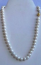 ELEGANTISSIMO GIROCOLLO PERLE BIANCHE NATURALI TUTTE SFERICHE 8MM E ORO 14/20 K