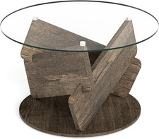 Tavolino da Salotto Rotondo in Vetro Temperato, 81 cm Tavolino con Piano Ampio e