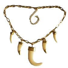 Ciondolo dente a sciabola 40 - 48,5 cm collier catena mendicante bigiotteria moda oro NUOVO