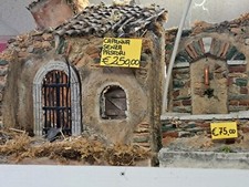 Presepe Artigianale Capanna E Fontana Pietra Cemento Per Pastori Cm. 12