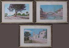 3 scene di paesaggio a pastello in cornice pastiglia firma data G Ghizzardi 1965