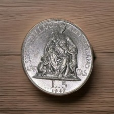 5 Lire 1947 Vaticano Pio XII Altissima Conservazione