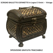 SCRIGNO BAULETTO PORTAGIOIE COFANETTO SCATOLA In Legno E Vimini • ITALY Vintage