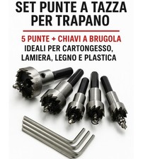 Set Punte a Tazza HSS Trapano 5 Pezzi Fori su Lamiera Legno Cartongesso Plastica