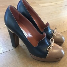 L’Autre Chose n. 40 scarpe verde scuro, pelle e profili bronzo 