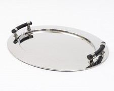 Michael Graves Progettato per ALESSI, MG09 Vassoio Ovale in Acciaio con Manici Neri 22,75"