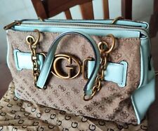 Borsa GUESS a mano con stoffa beige/marrone logo e ecopelle azzurro