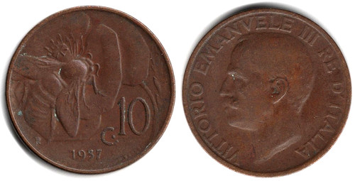 Italia centesimi 1937 - 10, centesimi,