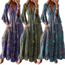 Abito Maxi A Maniche Lunghe Abiti Maxi Abito Da Spiaggia Abito T-Shirt Boho ☆