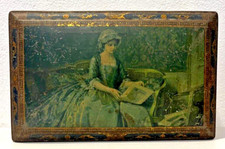 LATTA: ANTICA SCATOLA /SCRIGNO - VINTAGE ANNI 1920/30 - DAMA CON RAMAGE DI FIORI