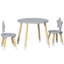 HOMCOM Set Tavolino con 2 Sedie in Legno per Bambini da 18 Mesi-4 Anni Grigio