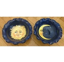 PIATTINI CIOTOLE CALTAGIRONE CERAMICA-MADE ITALY-SOLE E LUNA-ANNI 70'-VINTAGE 
