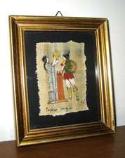 PAPIRO EGIZIANO con Attestato Autenticità con cornice firmato 13 X 11 cm vintage