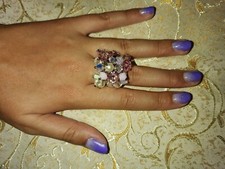 anello bigiotteria con elementi swarovski, mezzi cristalli  crystal ab e rosa