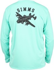 Maglietta Simms Fishing Solar Tech LS Fish Bombr opera d'arte LG UPF asciugatura rapida - RARA!