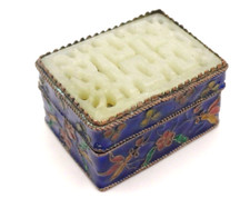 SCATOLETTA PORTA PILLOLE CLOISONNE E GIADA - ARTE ORIENTALE