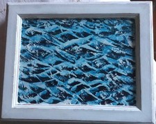 Quadro “ onde ” dipinto a olio su legno 18 x 24 cm ,con cornice 