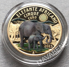 ITALIA 2023 ELEFANTE AFRICANO SERIE ANIMALI IN ESTINZIONE MONETA 5 EURO PROOF