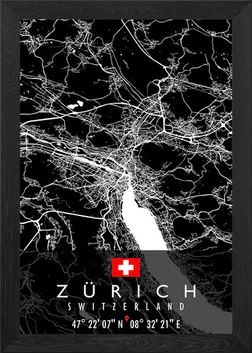 Mappa zurigo svizzera poster - mappa,