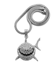 Collana catena girocollo Franco ciondolo squalo ghiacciato argento hip hop PT 6ix9ine 4 mm 18"