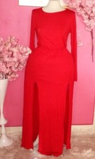 WOMEN RED SPLIT THIGH LONG