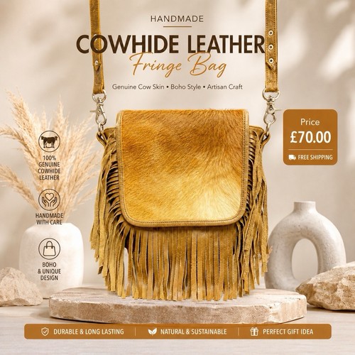 Borsa pelle mucca hippie - borsa, di