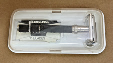 Rasoio da barba vintage Gillette super regolabile O2 con custodia trasparente e lama da barba