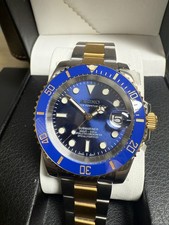 Orologio NH35 su misura, quadrante blu, cinturino stile ostrica oro e argento