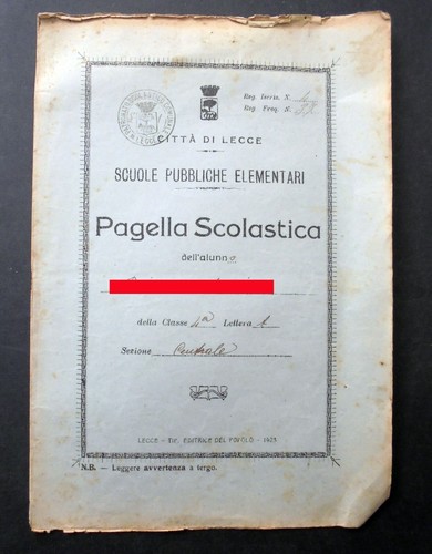 Pagella lecce 1922 - pagella, scuole