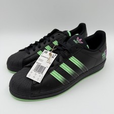 Nuove sneakers Adidas Superstar Originals uomo US 10 nere verdi punta a conchiglia senza scatola