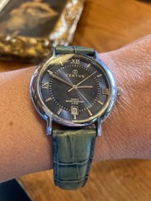 Montre Certus homme, bracelet cuir bleu, cadran rond couleur argent, vintage