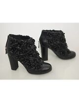 Chanel Black Camellia Floral Leather Ankle Dressy Heel Boots Sz 40-It