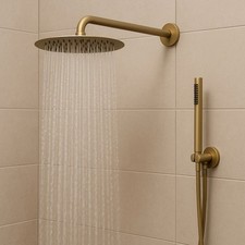 Set Per Doccia Soffione Tondo In Acciaio Inox 250 Millimetri Finitura Oro