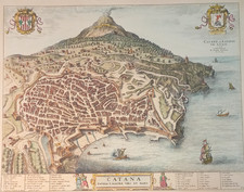 Catania STAMPA Pianta Città Sicilia Italia mappa di P. Mortier 1575 Etna Catane