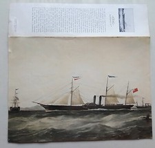 stampa vintage antica nave postale  a vapore  e vela  "Stag"