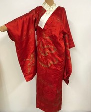 Kimono giapponese antico indumento intimo lungo con mezzo colletto ricamato oro