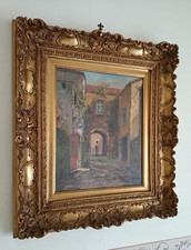 Dipinto Olio su tela "A. Parisi" - cornice dorata finemente lavorata - cm 80x70