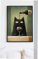 Poster black cat wine - cat, glass