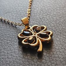 Bijou fantaisie collier pendentif trèfle à 4 feuilles & pierres sorties porte...