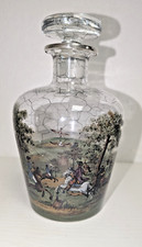Antica Bottiglia da Liquore in Vetro soffiato Dipinto Scene di Caccia con Falco