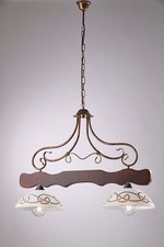 Bilanciere a lampadario rustico in legno e vetro 2 luci LGT Spello 001