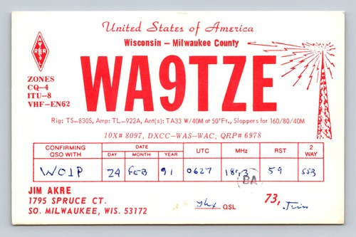 Ham radio qsl wa9tze milwaukee - radio,