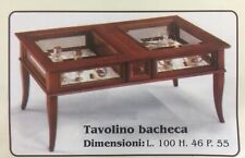 TAVOLINO/BACHECA RETTANGOLARE IN LEGNO NOCE CON PIANI IN VETRO