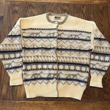 Vintage Iceland Hand Knitted Fairisle Cardigan Wool Sweater Womens Small Samband