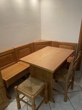 Panca ad angolo in legno con contenitore, Tavolo, Sedia E Sgabello