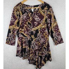 Maglione Bohemian M Top Maglia Maniche 3/4 Pullover Asimmetrico Borgogna Blusa Colorata