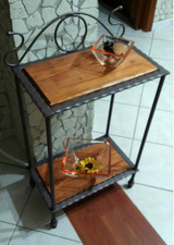 Scaffale libreria étagère mobile in ferro battuto e legno stile rustico rustici