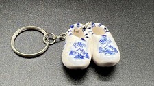 Holland Shoes Ceramic Mini Wooden Clogs Key Chain Ring Tag Souvenir Blue